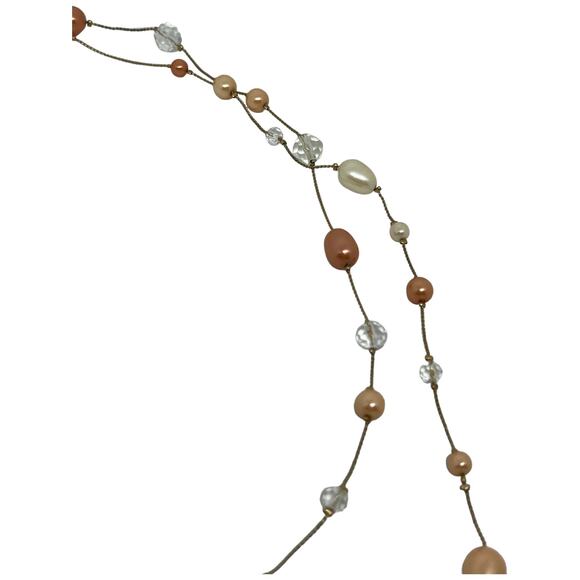 Elegant Peach and Silver Multi-Strand Beaded Necklace - Picture 10 of 13